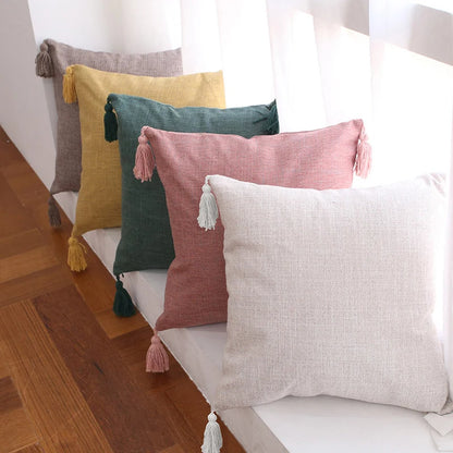 Linen Feel Tassel Pillow Cover – Cushion Cover for Sofa, Bed & Chair | Summer Boho Home Decor