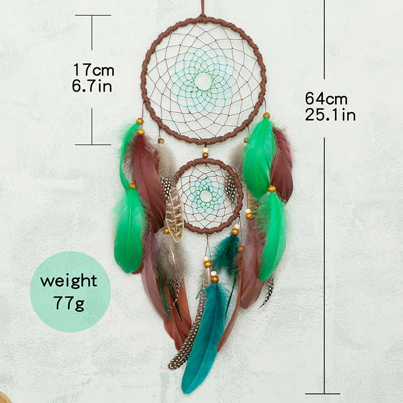 Dreamcatcher with measurements and weight label on a light background boho home decor, housewarming gift, dream catcher wall hanging, feather wind chime, handmade dreamcatcher, colorful boho wall decor, birthday gift decor, modern bohemian style, bedroom hanging ornament, spiritual home decor, dreamcatcher nursery decor
