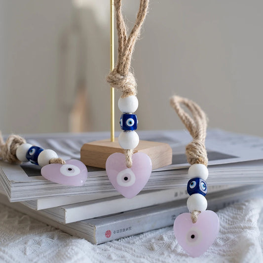 🧿 Evil Eye Glass Wall Hanging with Braided Rope – Handmade Mediterranean Charm