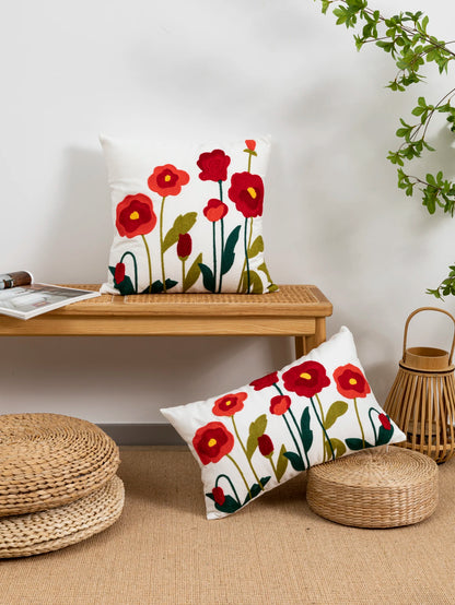 Poppy Flower Pillow Cover – Cotton Sail Fabric Cushion Cover | Modern Boho Home Decor | Housewarming Gift