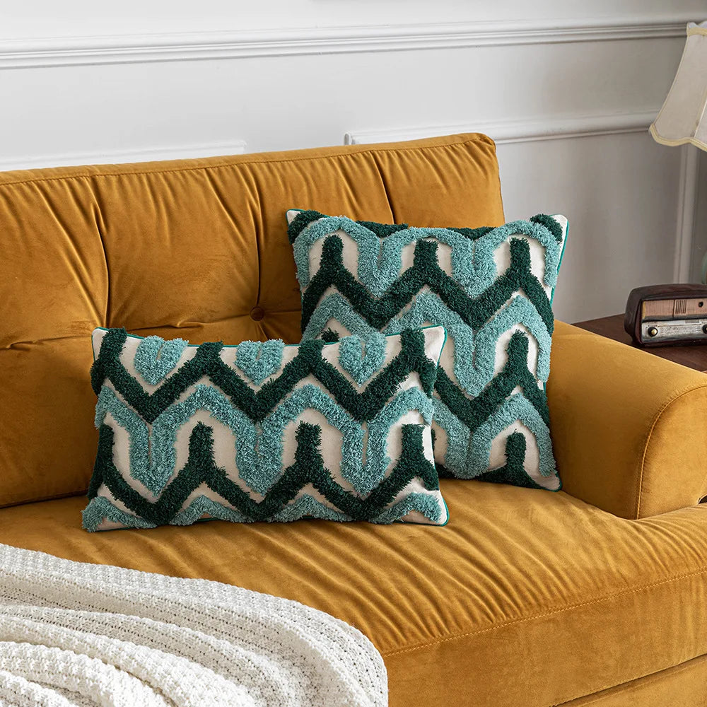 Boho Tufted Geometric Pillow Cover – Cotton Canvas Cushion Cover for Sofa, Bed & Home Decor