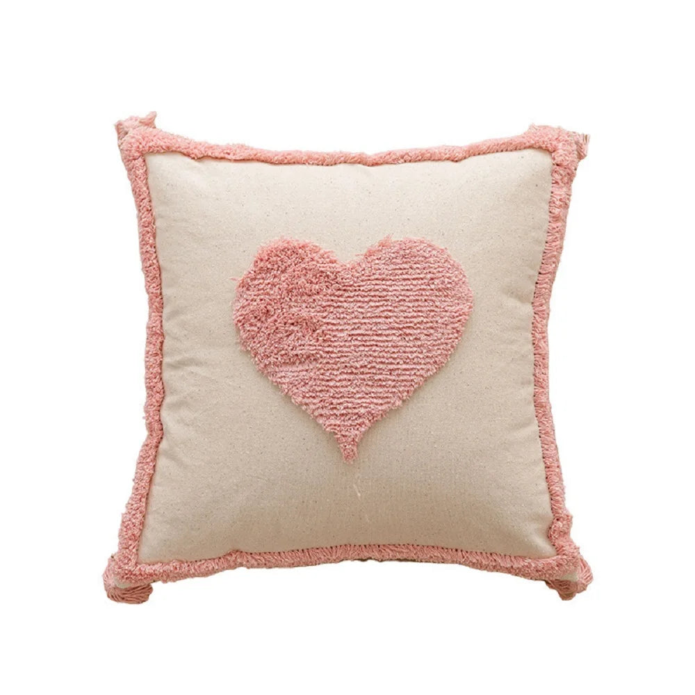 Pink Plush Sofa Pillow Case New 45X45 Cushion Cover Small Heart Rainbow Polka Dots Love Pillowcase Boho Home Decorative Kids Bedroom Couch Living Room Decor 1Pc