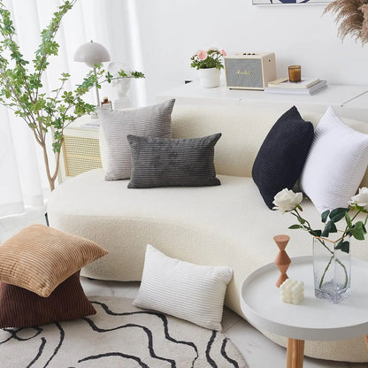 Corduroy Striped Cushion Cover – Soft Boho Throw Pillow Case