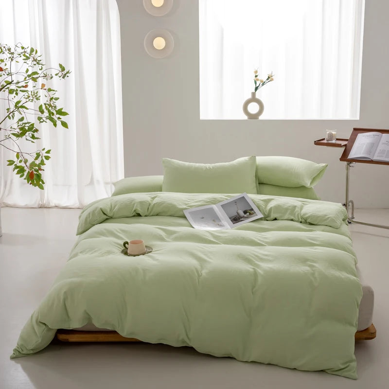 Light Green Boho Minimalist Washed Cotton Duvet Cover – Soft, Breathable & Cozy Quilt Cover for Home 