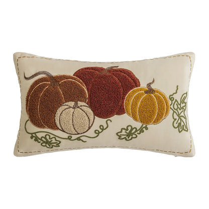 Decorative pillow with embroidered pumpkins on a beige background Autumn velvet embroidered pumpkin pillow cover, Nordic-style decorative cushion for sofa, bed, and fall boho home decor