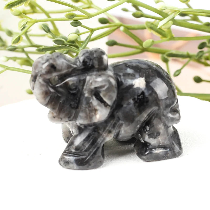 Hand-Carved Crystal Elephant Figurine – Natural Gemstone Animal Statue for Chakra, Meditation & Boho Home Decor