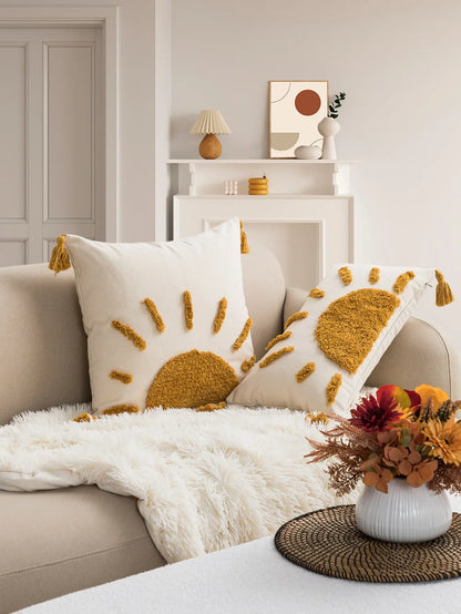 Sun pattern pillowcase Pillow Cover made of Bohemian cotton sail fabric with tufting technology for sofas, bedroom, bed Boho Home Decor 1Pc