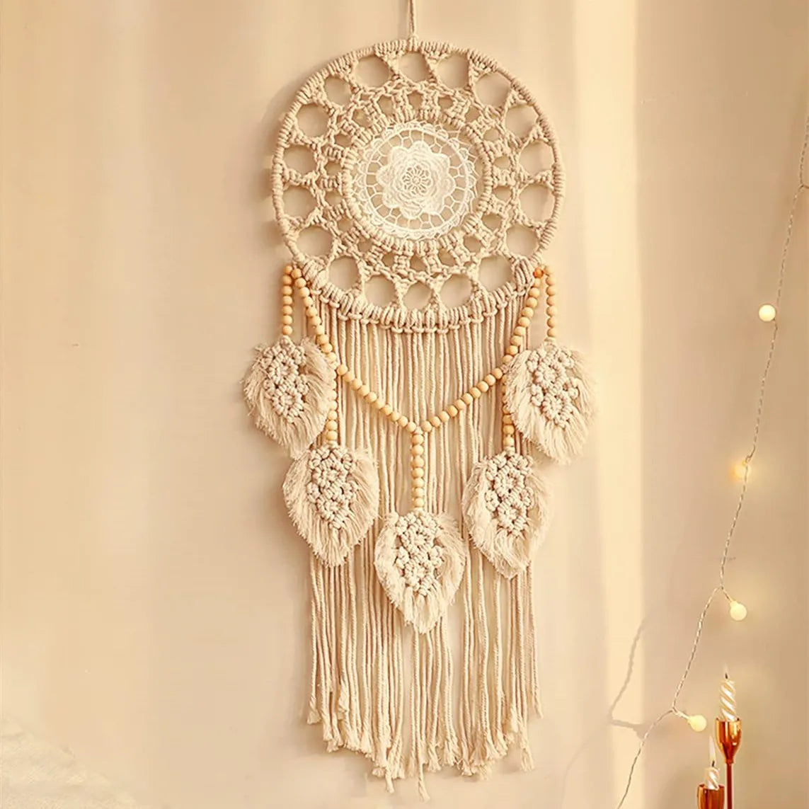 1Pc Dreamcatcher Macrame Dream Catchers for Bedroom Adult Wall Decor Large Boho Wall Hanging with 5 Woven Leaves Wood