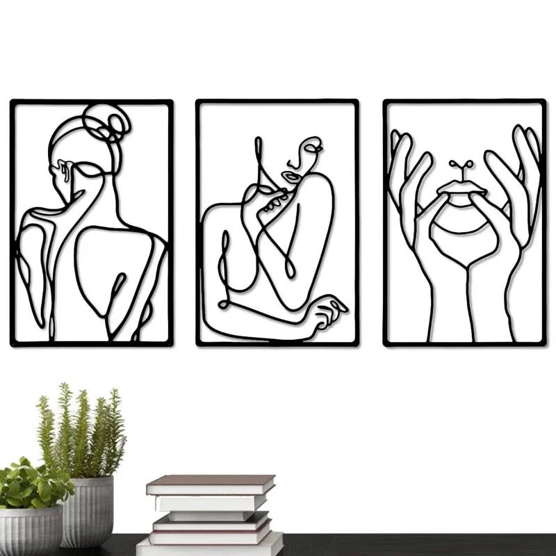 Woman Face Body Outline Kiss Silhouette Iron Wall Hanging Decor Abstract Line Ornament Beautiful Art for Living Room Bedroom Home Artwork Decor
