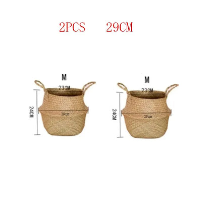 Boho Home Decor Seaweed Wicker Basket – Eco-Friendly Rattan Hanging Flowerpot & Storage Basket