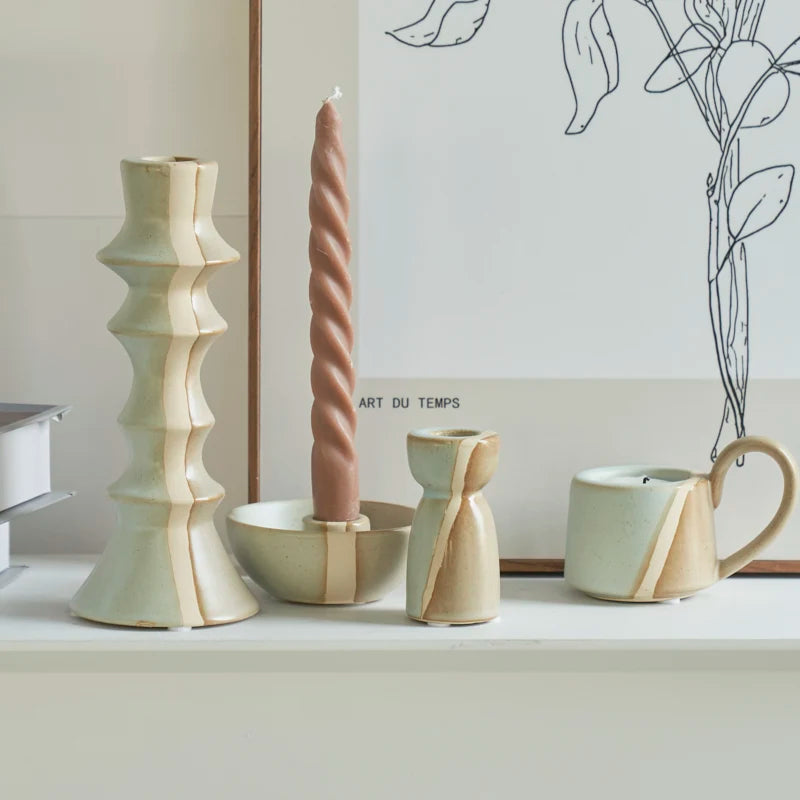 Ceramic Candlestick Nordic Candle Holder Home Decoration Boho Decor Clay Pottery