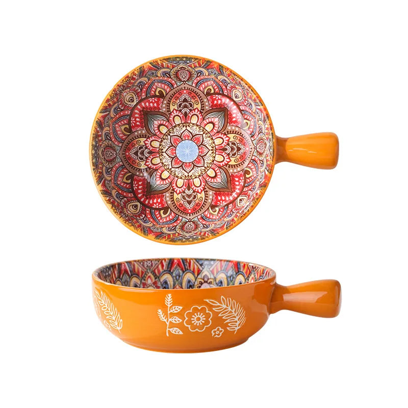 Bohemian Ceramic Single Handle Bowl – Artistic Bowl for Soups, Noodles & More