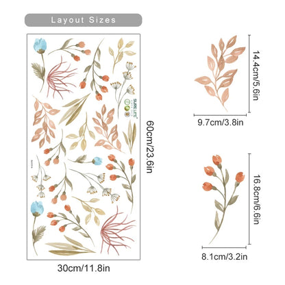 Boho Floral Leaf Wall Stickers – Removable 3D Vinyl Decals for Kids' Nursery & Home Decor - Neutral Flowers