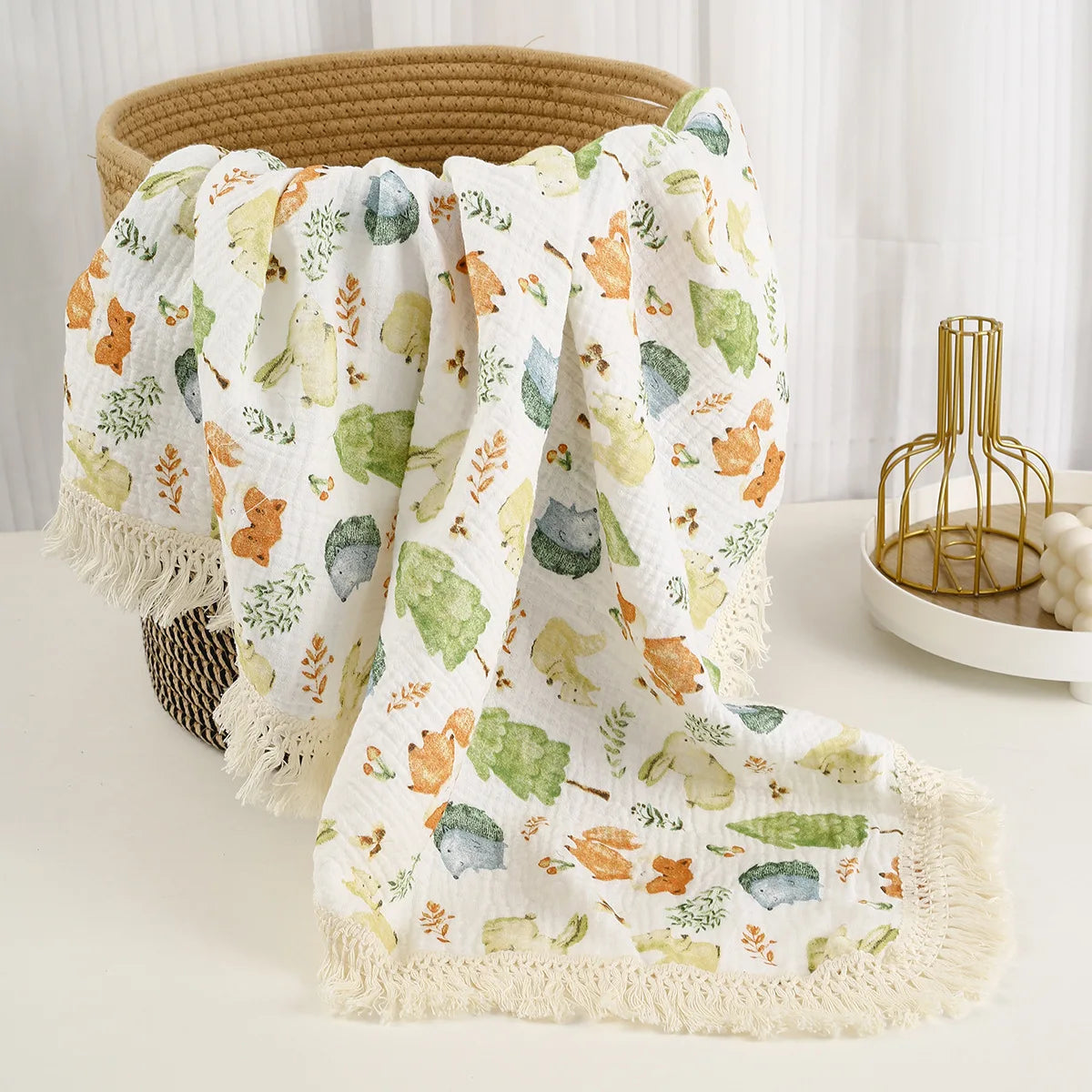 🌿 Cotton Muslin Swaddle Blanket – Soft, Breathable & Boho-Inspired for Newborns