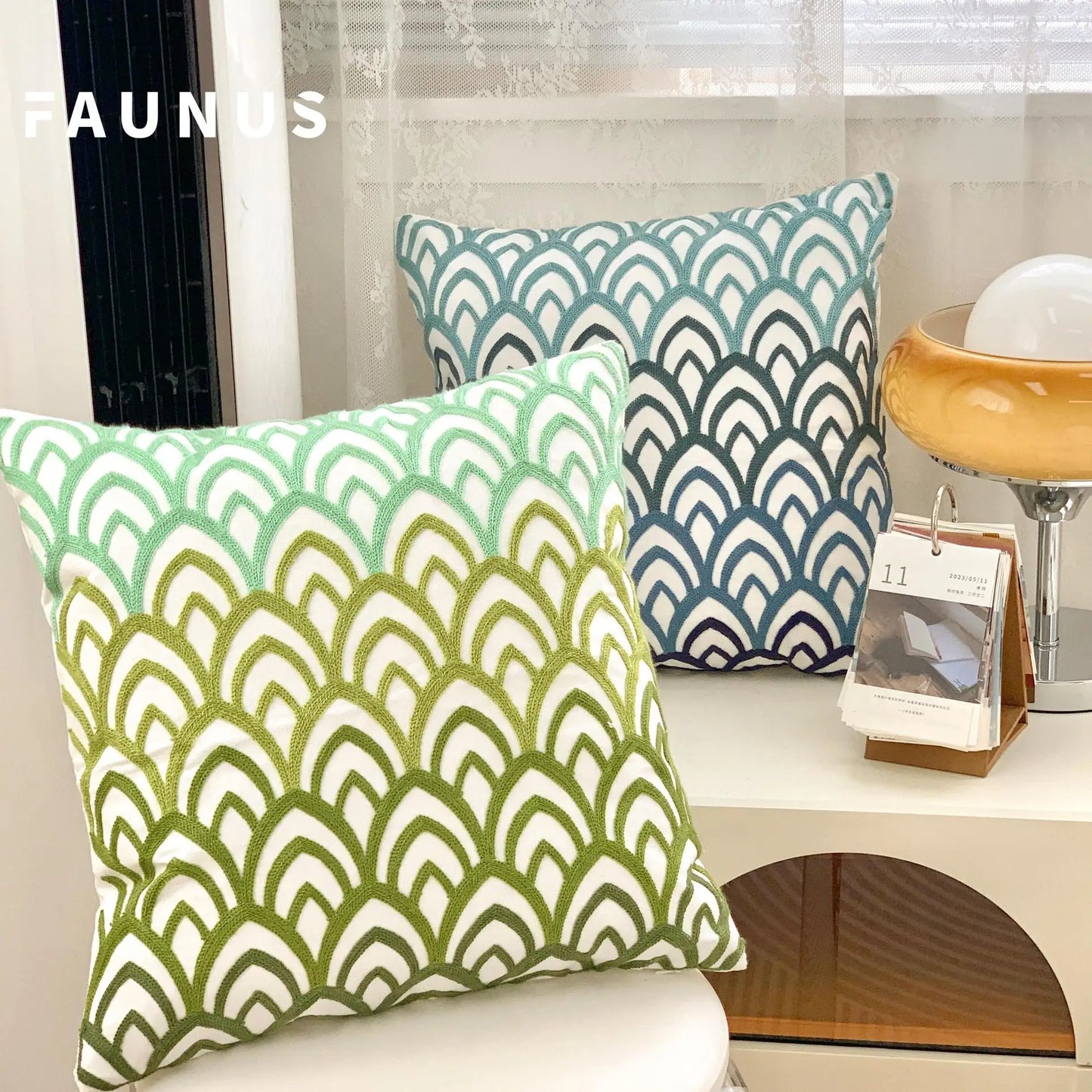 🌿 Green Leaf & Sunflower Embroidered Pillow Cover – 18 x 18 inches Boho Modern Cushion Cover for Sofa, Chair, or Car
