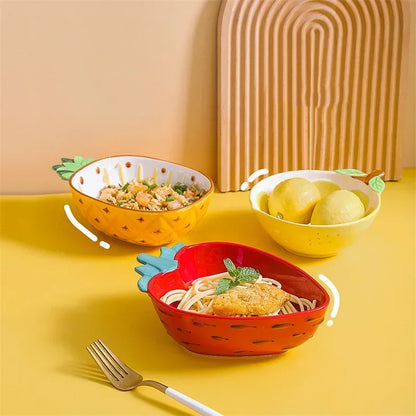 Hand-Painted Fruit Ceramic Bowl – Cute Pineapple, Strawberry, or Lemon Design