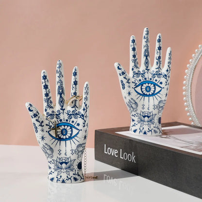 Ceramic Evil Eye Hand Jewelry Holder – Boho Display Stand for Rings, Bracelets & Necklaces