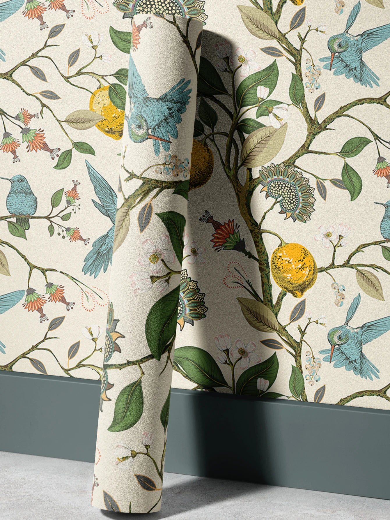 Boho Garden-Inspired Waterproof Wallpaper – Self-Adhesive Lemon, Floral & Hummingbird Wall Sticker for Boho Home Decor