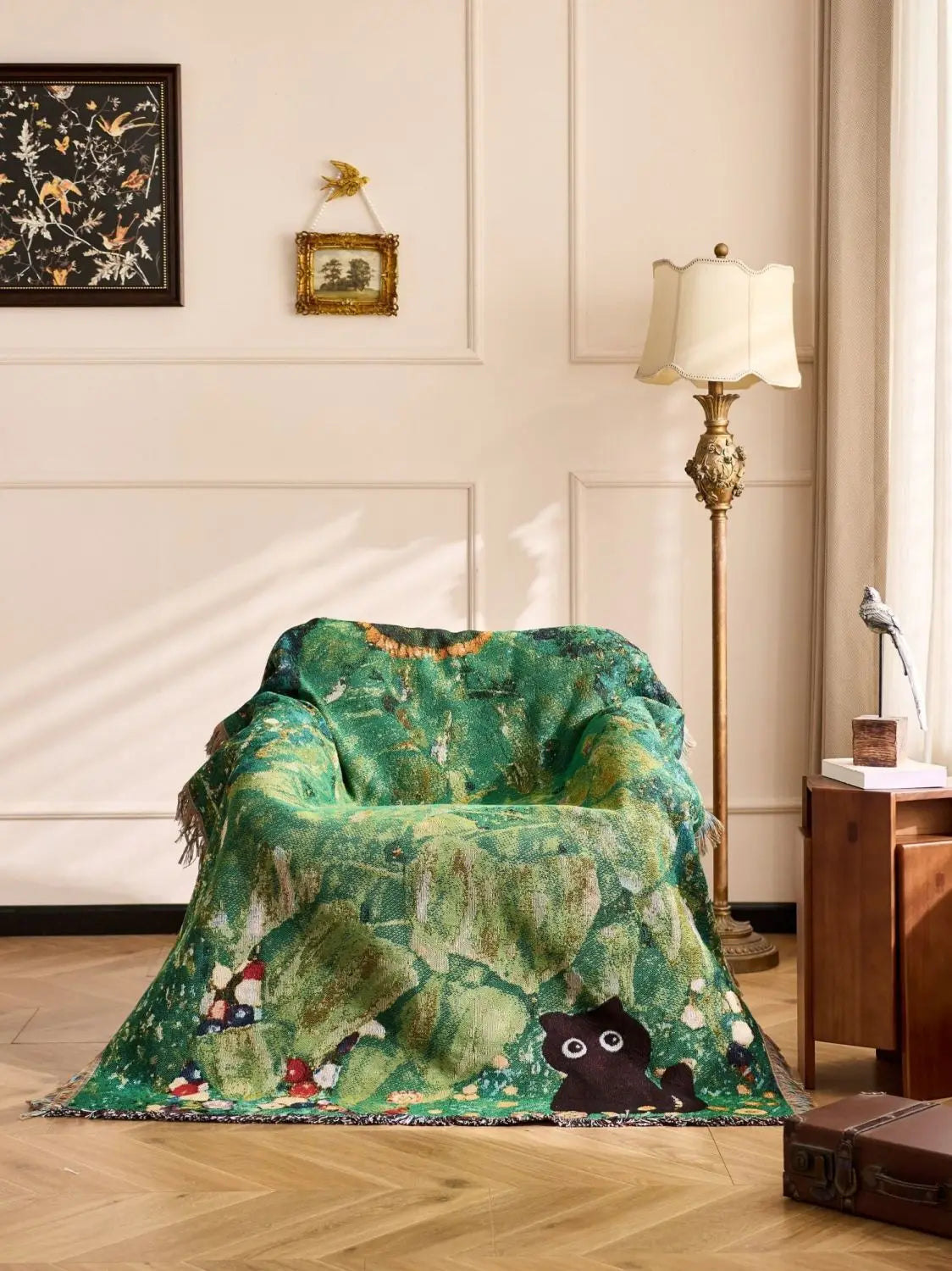 Cat Woven Throw Blanket – Jacquard Tapestry Sofa Cover for Cozy Home & Picnic Use