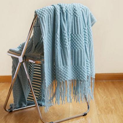 Soft Knit Boho Throw Blanket – Lightweight Acrylic Travel & Home Decor Accent with Fringe