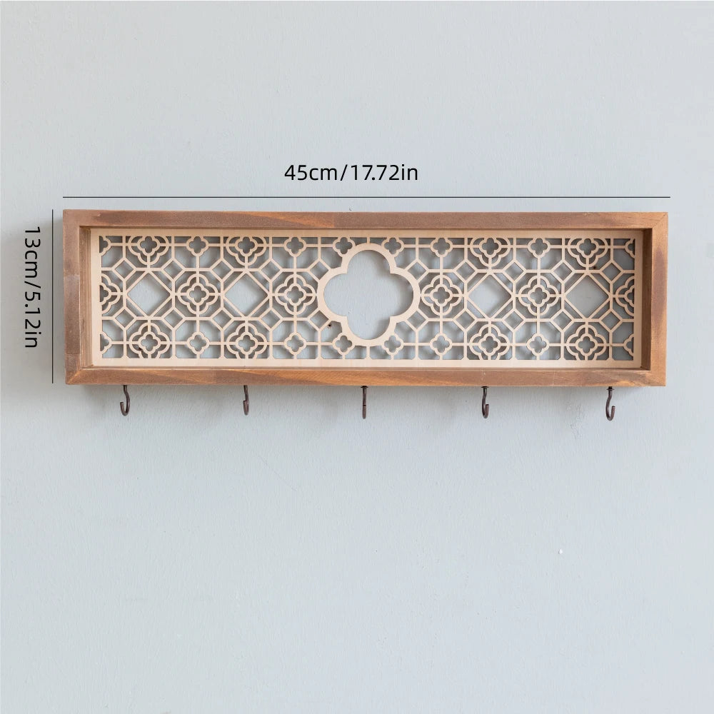 🏡 Fairytale Town Wall Hook Rack – Boho Wooden Key Holder & Decorative Village Scene Organizer