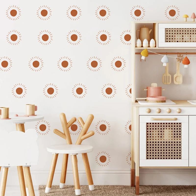 Boho Home Decor Heart & Sun Vinyl Wall Stickers – Creative Nursery Wall Art Decals for Baby or Living Room