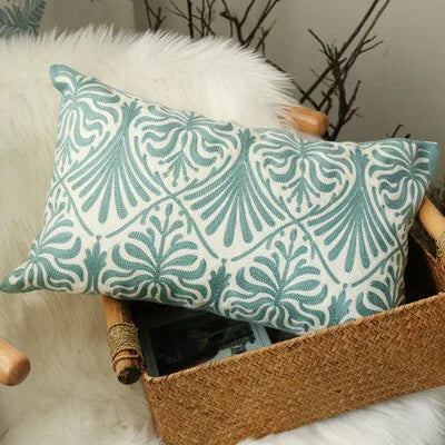 Boho Embroidered Cushion Cover – Decorative Cotton Canvas Pillow Sham