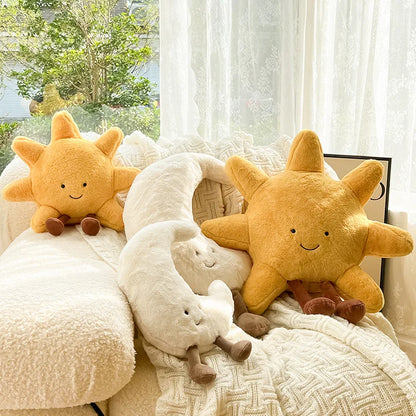 Plush Moon & Sun Throw Pillow – Soft Boho Home Decor for Sofa, Bedroom & Kids' Room