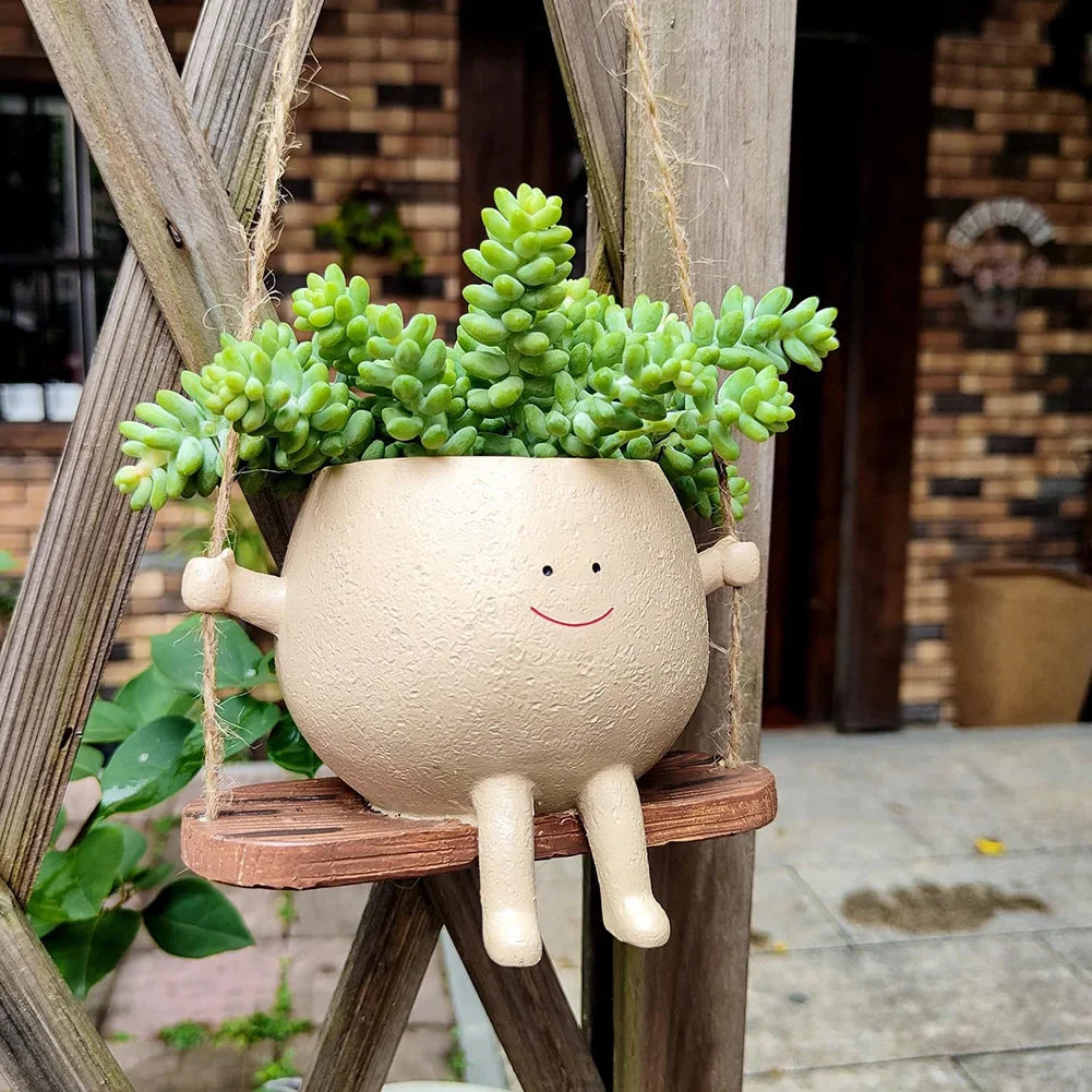 Swing Flower Container Cartoon Flowerpot Creative Wall Hanging Head Planter Pot Smiling Home Decor Garden Patio Accessories