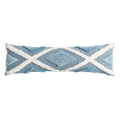 Blue Geometric Tufted Pillow Cover with Tassels – Boho Home Decor Housewarming Gift Accent for Couch, Bed & Living Room
