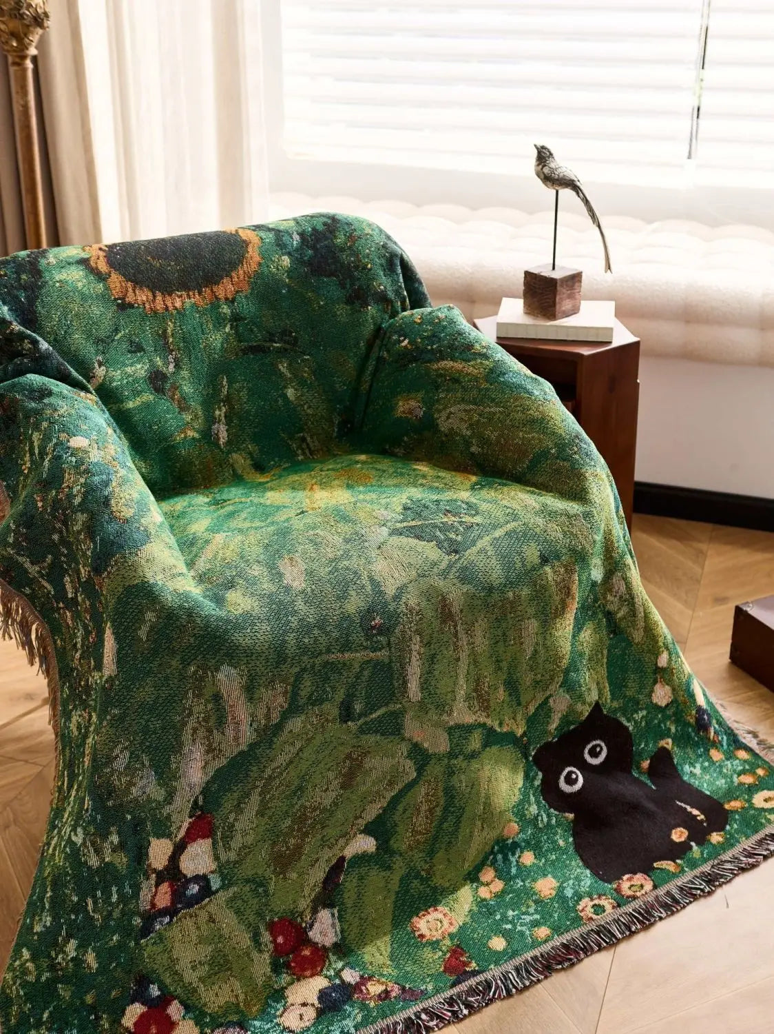 Cat Woven Throw Blanket – Jacquard Tapestry Sofa Cover for Cozy Home & Picnic Use