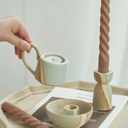 Ceramic Candlestick Nordic Candle Holder Home Decoration Boho Decor Clay Pottery