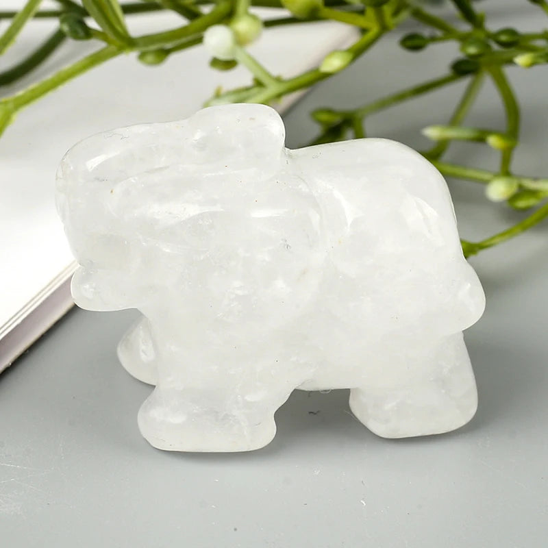 Hand-Carved Crystal Elephant Figurine – Natural Gemstone Animal Statue for Chakra, Meditation & Boho Home Decor