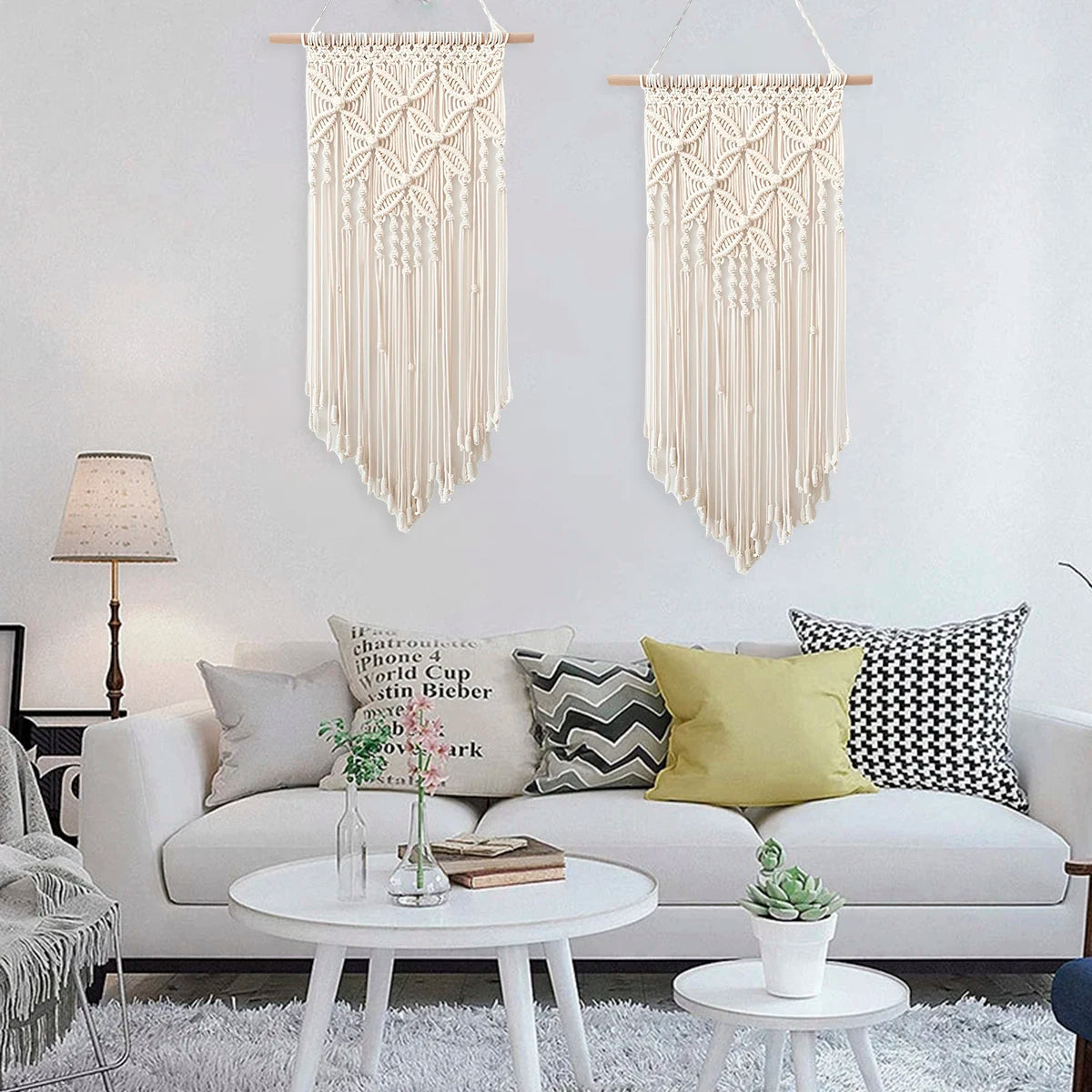 Macrame Wall Hanging Tapestry Handmade Boho Woven Art Wall Decor Tassel Crochet Decoration for Home Living Room Bedroom Wings Wood