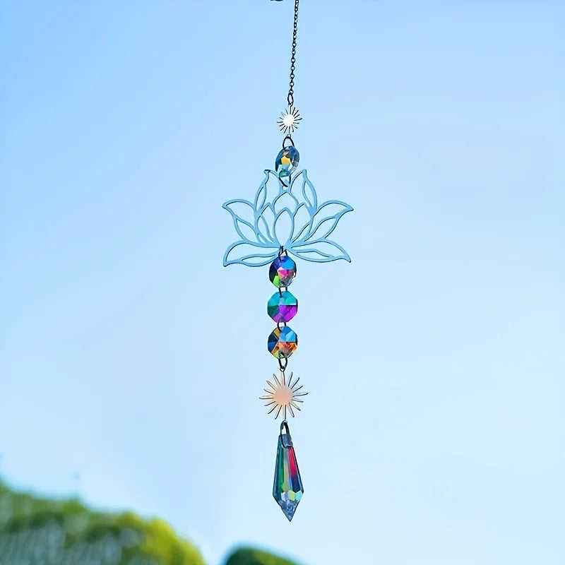 Metal Lotus & Crystal Boho Suncatcher – Handmade Sunlight Charm for Home & Garden.- My Boho Home