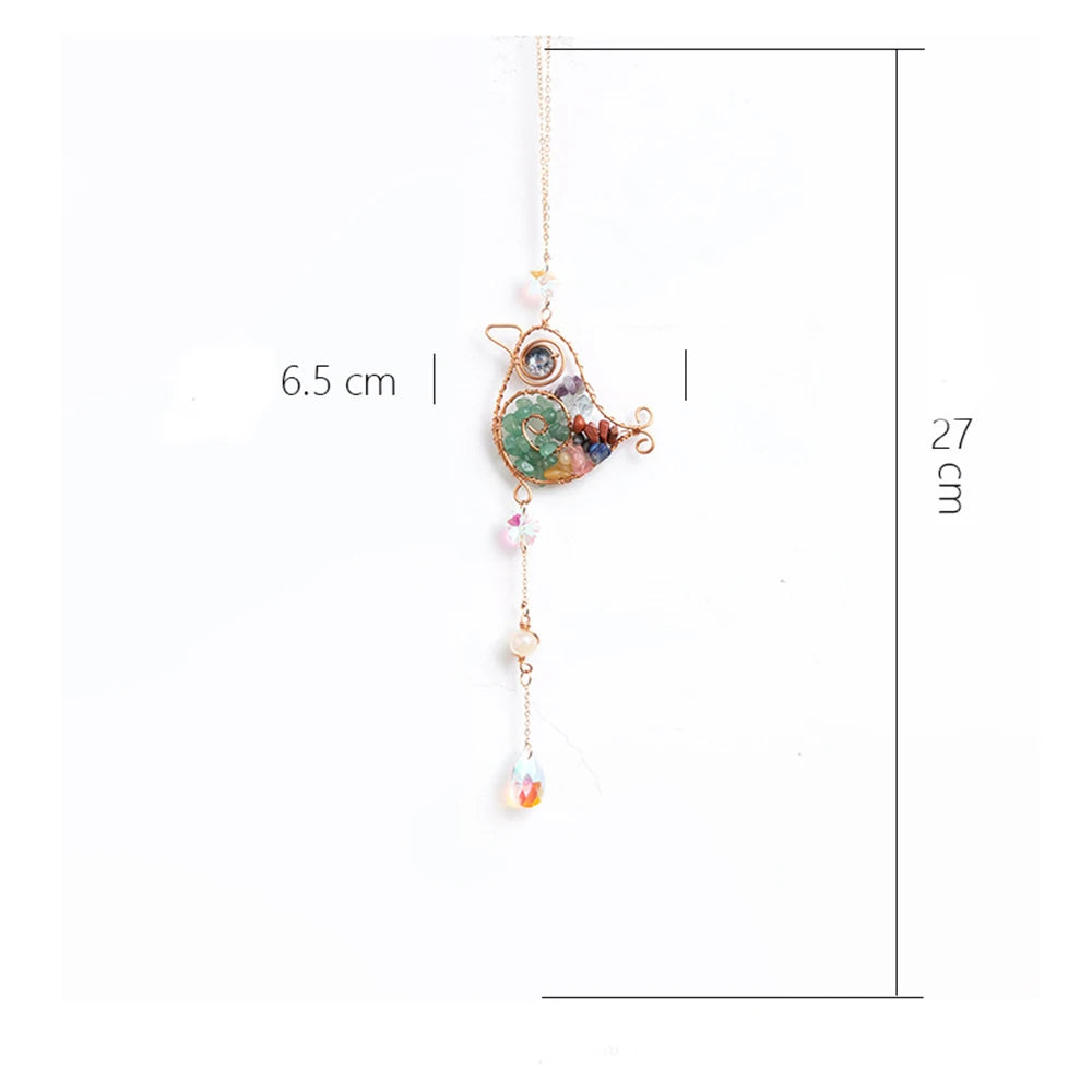 Bird Ornament with measurements on a white background boho home decor, crystal wind chime, sun catcher for windows, moon prism chime, agate stone hanging, garden art decor, patio hanging decoration, boho housewarming gift, spiritual gift, crystal suncatcher, balcony decor, meditation decor, handmade crystal chime