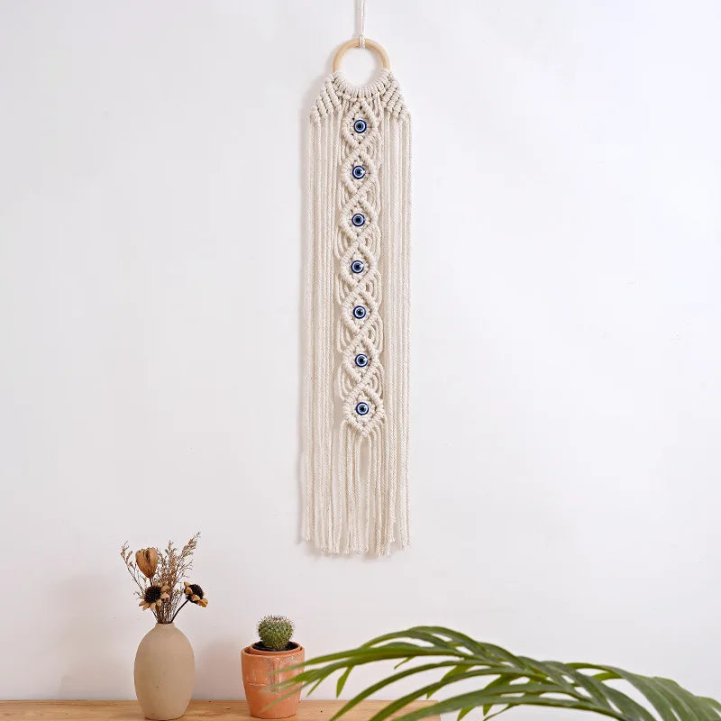 Boho Evil Eye Macrame Wall Hanging – Handwoven Cotton Tapestry for Bedroom, Living Room, Entryway Wall Art for Boho Home Decor - My Boho Home
