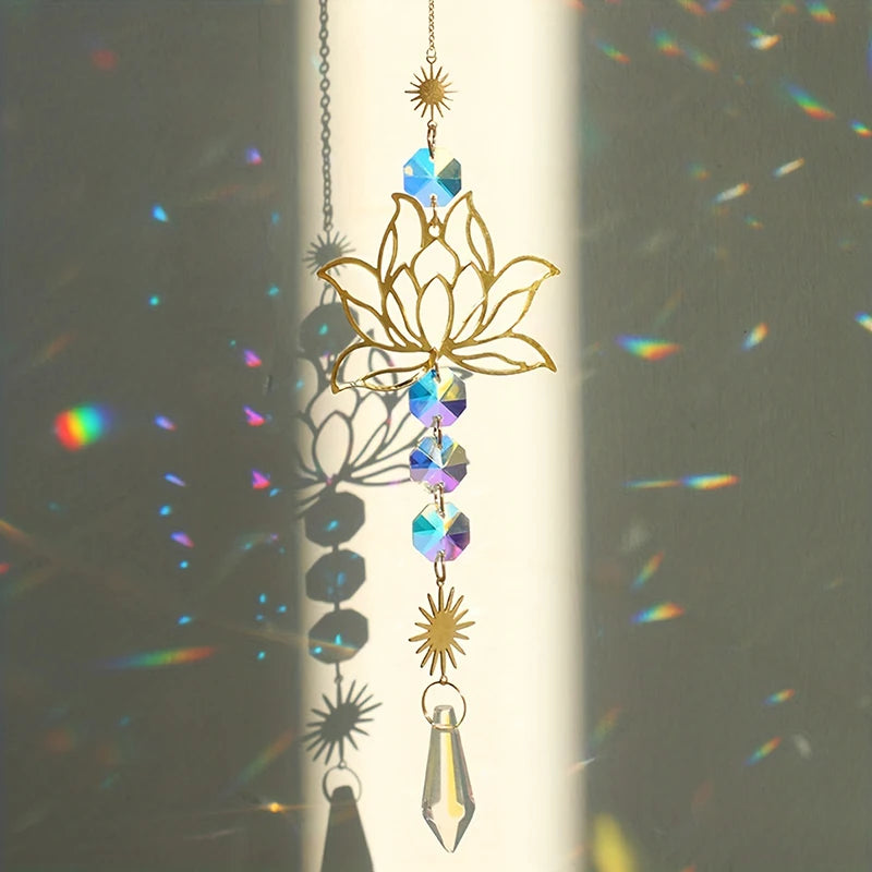Metal Lotus & Crystal Boho Suncatcher – Handmade Sunlight Charm for Home & Garden.- My Boho Home