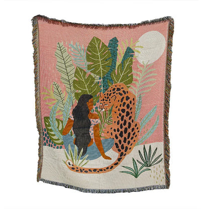 Boho Tassel Throw Blanket Girl and Cheetah