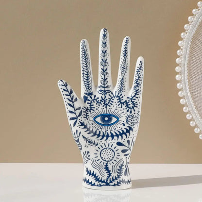 Ceramic Evil Eye Hand Jewelry Holder – Boho Display Stand for Rings, Bracelets & Necklaces