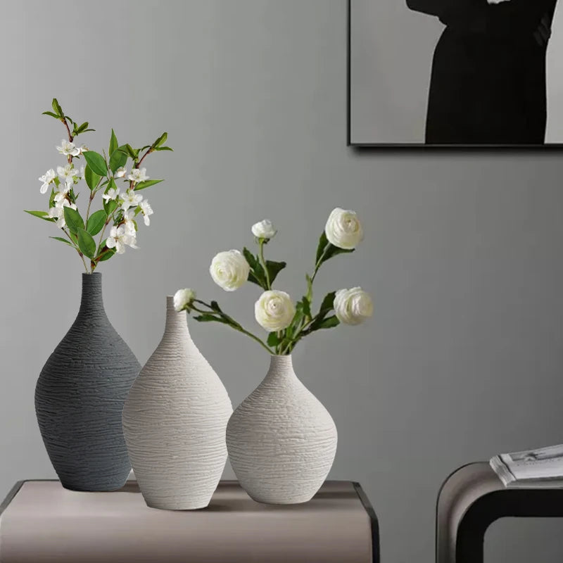 Simple Ceramic Vase Decoration for Home Nordic Luxury Narrow Mouth Flower Pot Living Room Interior Office Desktop Decor Gift Boho