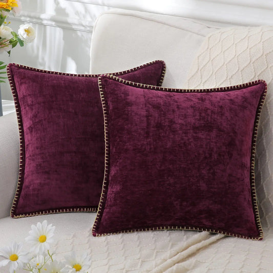 Luxury Chenille Throw Pillow Cover - Velvet Maroon