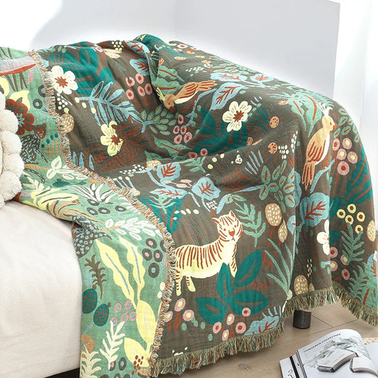 Jungle Tiger Cotton Gauze Blanket – 6-Layer Soft Throw Quilt for Sofa, Bed & Travel