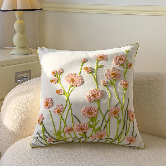 Boho Floral Tufted Decorative Throw Pillow Cover