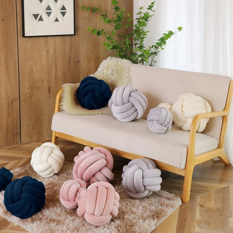 Knot Ball Throw Pillow – Soft Plush Cushion for Kids & Adults Boho Home Decor