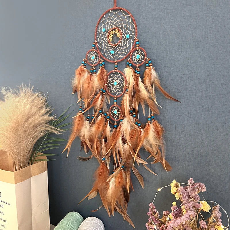 Dreamcatcher Hanging Ornament Home Decor Natural Stones Tree of Life Dream Feather Dream Catcher Wall Decor Bedroom Feathers