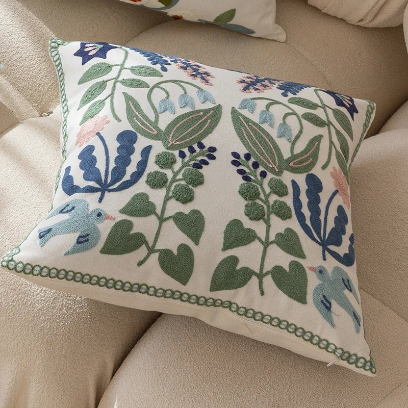 Pure Cotton Embroidery Office Cushion Pillowcase Home Cushion Cover 45X45CM Pillowcase Sofa Couch Throw Decorative Decor Flowers