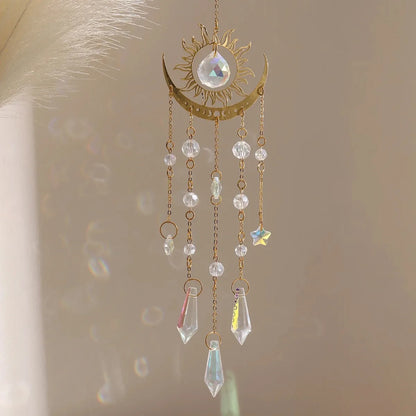 ✨ Gold Flame Moon Crystal Suncatcher – Outdoor Hanging Ornament for Garden & Window Decor
