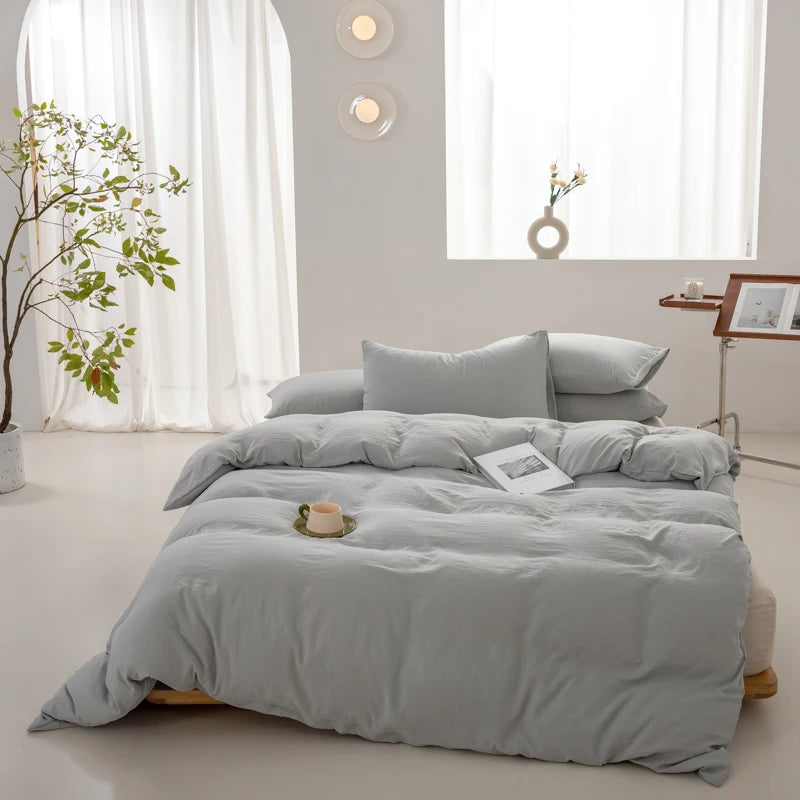 Light Gray Boho Minimalist Washed Cotton Duvet Cover – Soft, Breathable & Cozy Quilt Cover for Home 