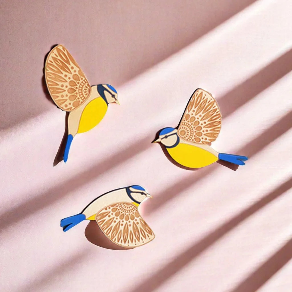 3-Piece Wooden Bird Wall Decor Set – Patterned Boho Home Decor for Indoors & Outdoors Bird Lover Gift for Birder